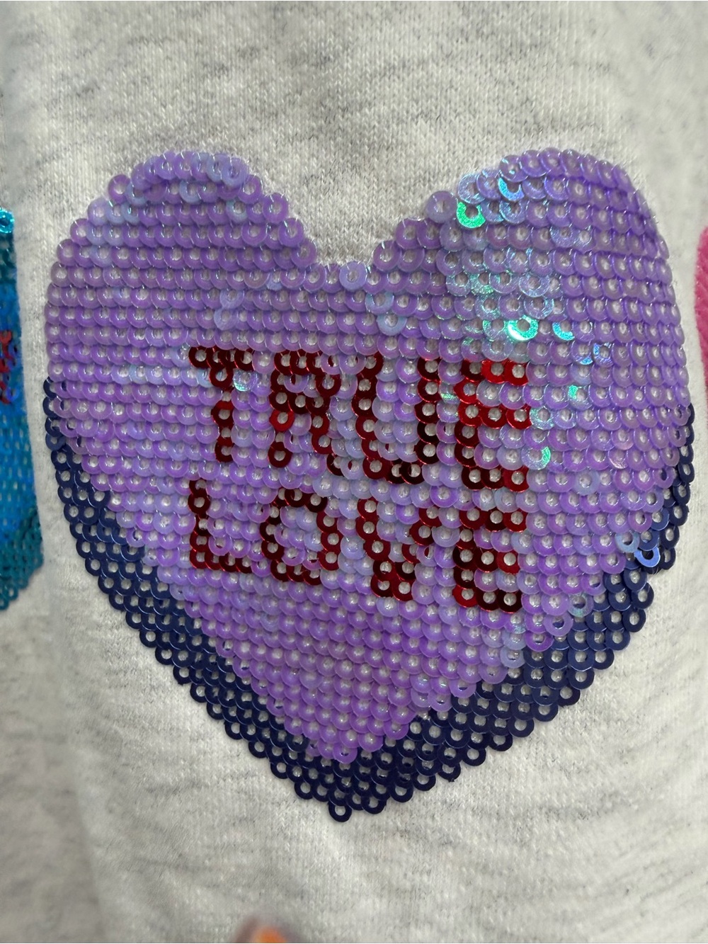 QUEEN OF SPARKLES Cream Sweatshirt with Multicolor Sequin Hearts - Picture 5 of 7